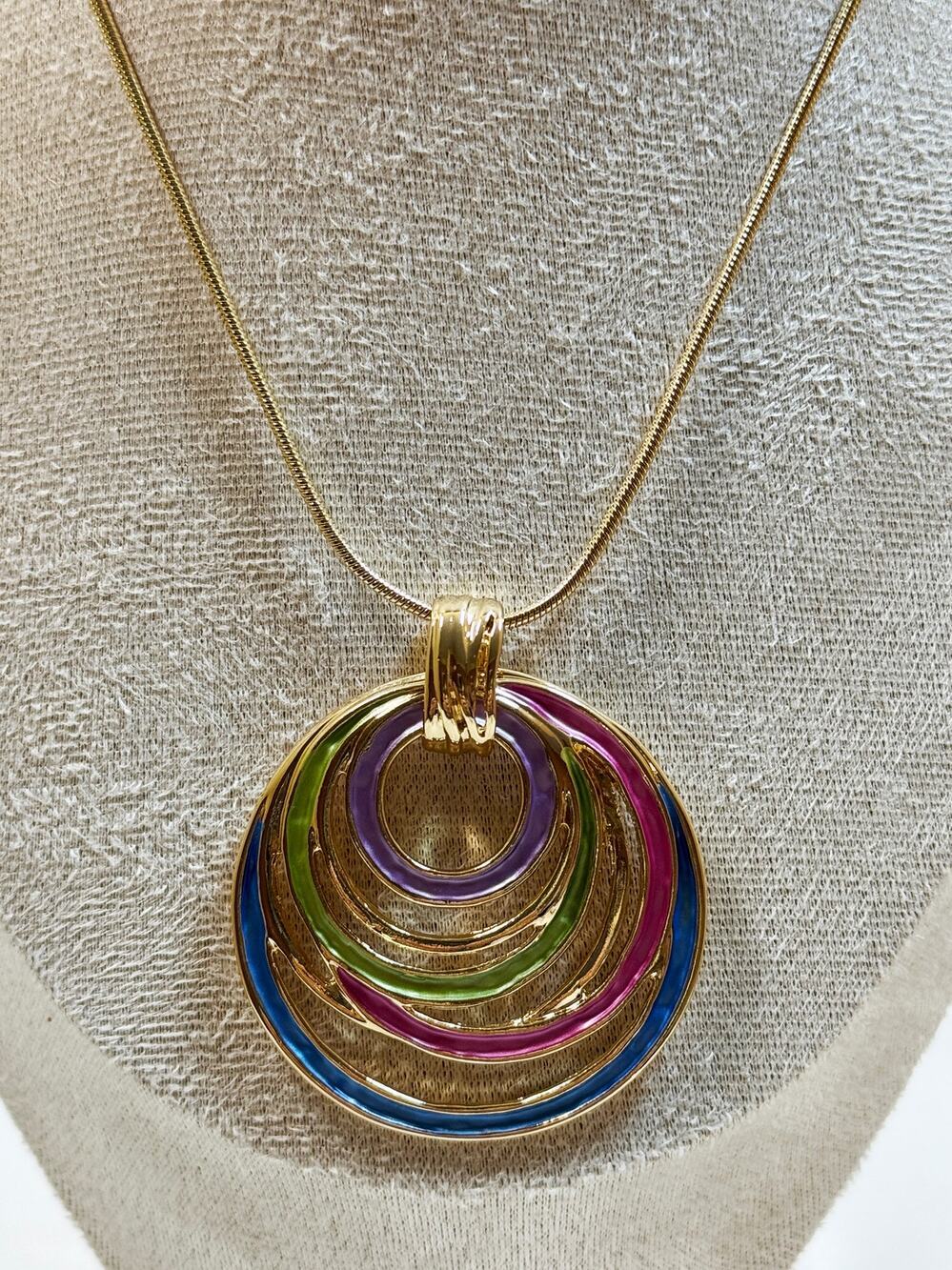 Modern Multicolor Circle Pendant Necklace Gold Tone Enamel  16-19" N364